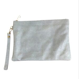 Laura Di Maggio Silver Metallic Snakeskin Iridescent Leather Clutch